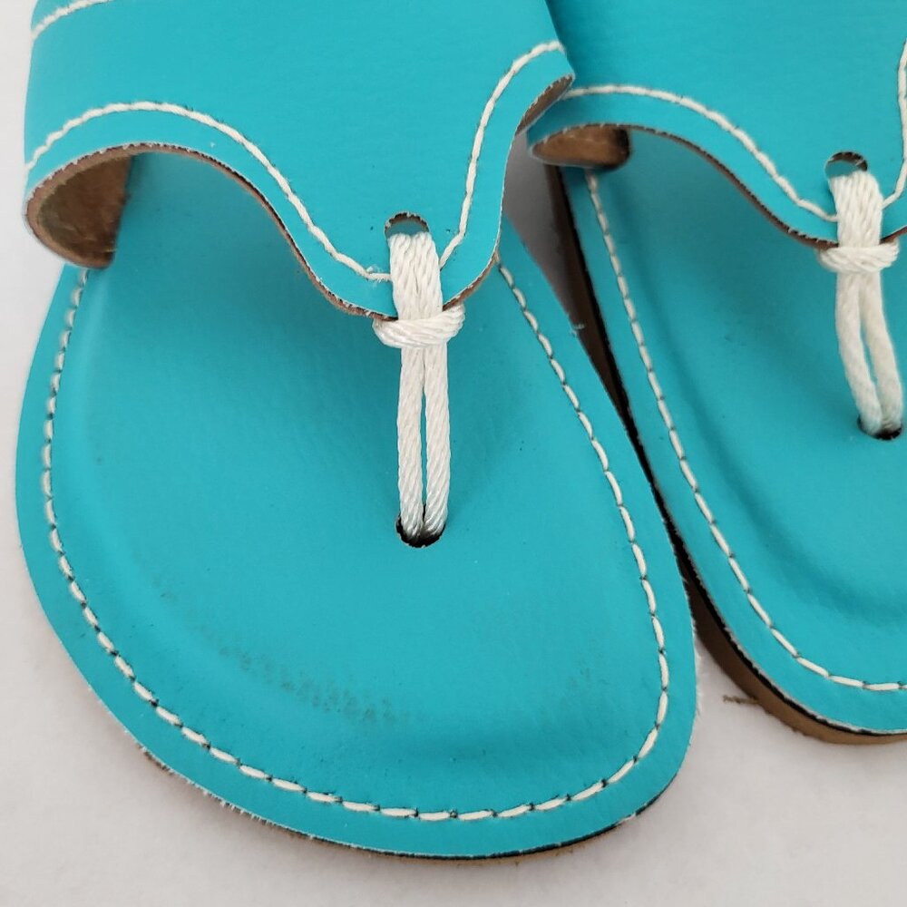 KINO Key West leather thong style handmade Turquoise Sandal Size 7 - Picture 5 of 12